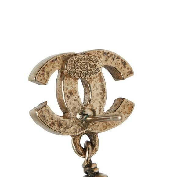 CHANEL Authentic Gold Pearl Logo Earrings - Picture 4 of 5
